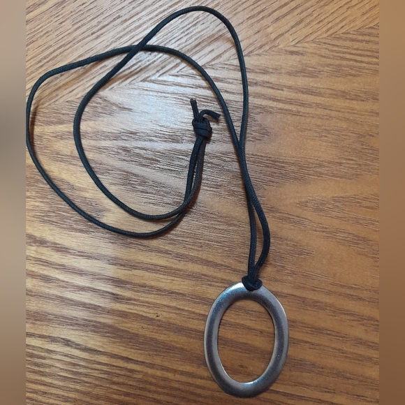 Oval Metallic Pendant / Black Nylon Rope Size: OS   Unknown - Picture 1 of 5